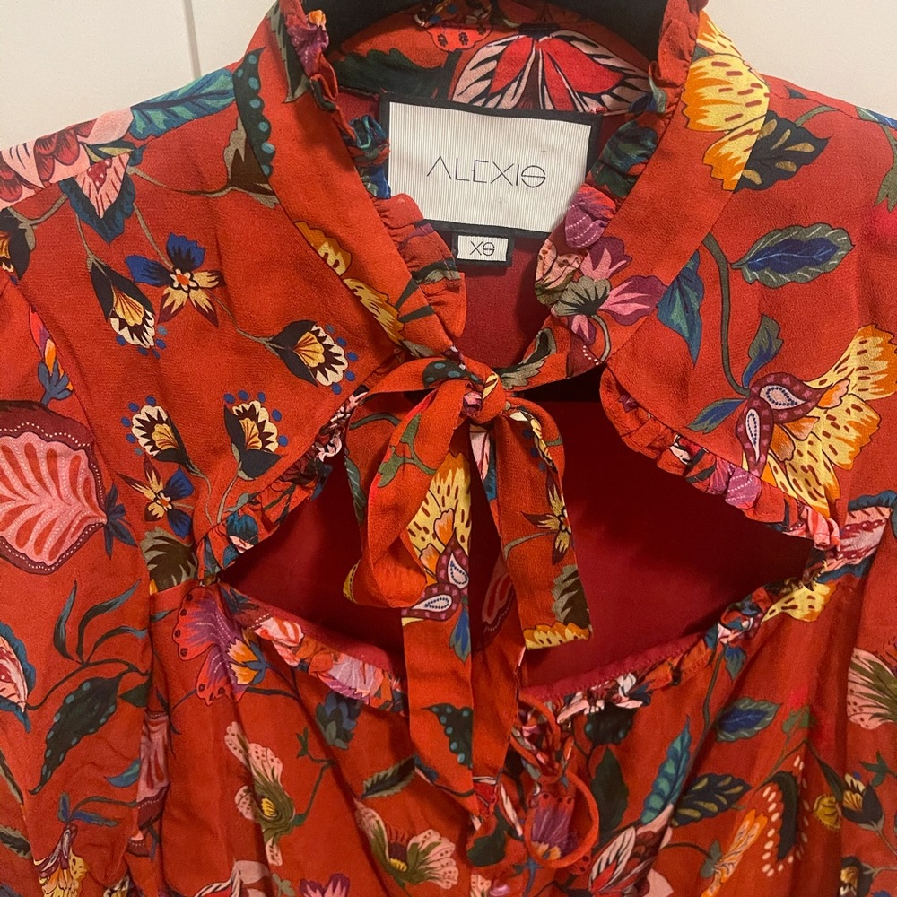 Alexis Red Floral Tie Neck top